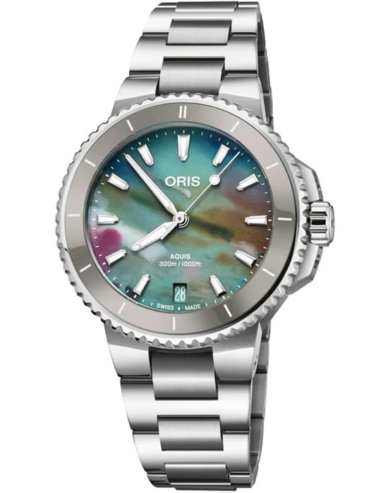 Oris Oris Aquis Date Upcycle 01 733 7792 4150-07 8 19 05P  01 733 7792 4150-07 8 19 05P механические мужские часы  циферблат, браслет нержавеющая сталь — вид спереди